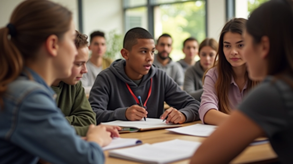 Students in classroom discussion, collaborative learning environment