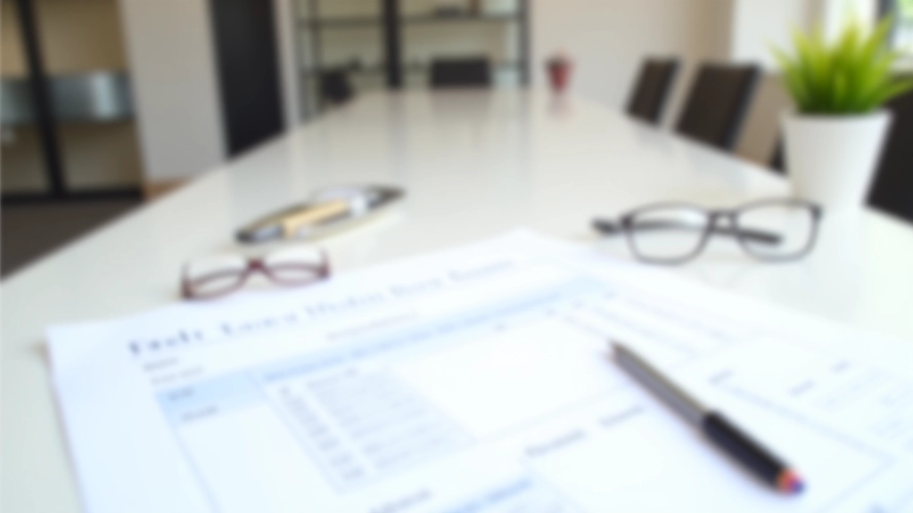 Desk with school evaluation report, rating sheets, and district comparison documents showing assessment metrics and performance indicators