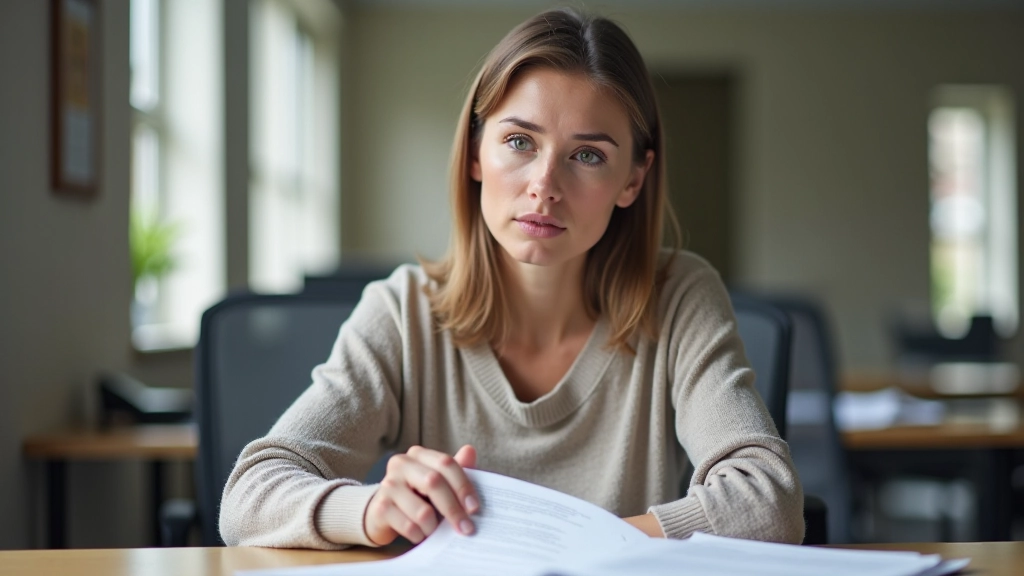 Concerned parent reviewing school documents with furrowed brow at desk