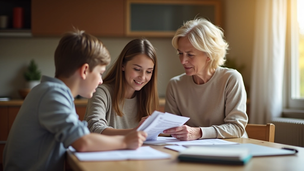 Woman aged 50 in professional attire with planning calendar and educational materials